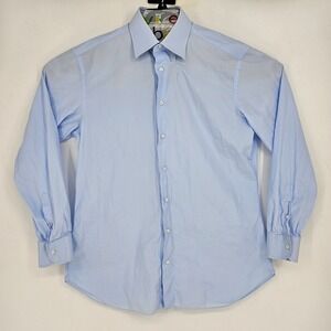 Brioni Dress Shirt Mens 43 17 Formal Button Up Casual Blue Long Sleeve Italy